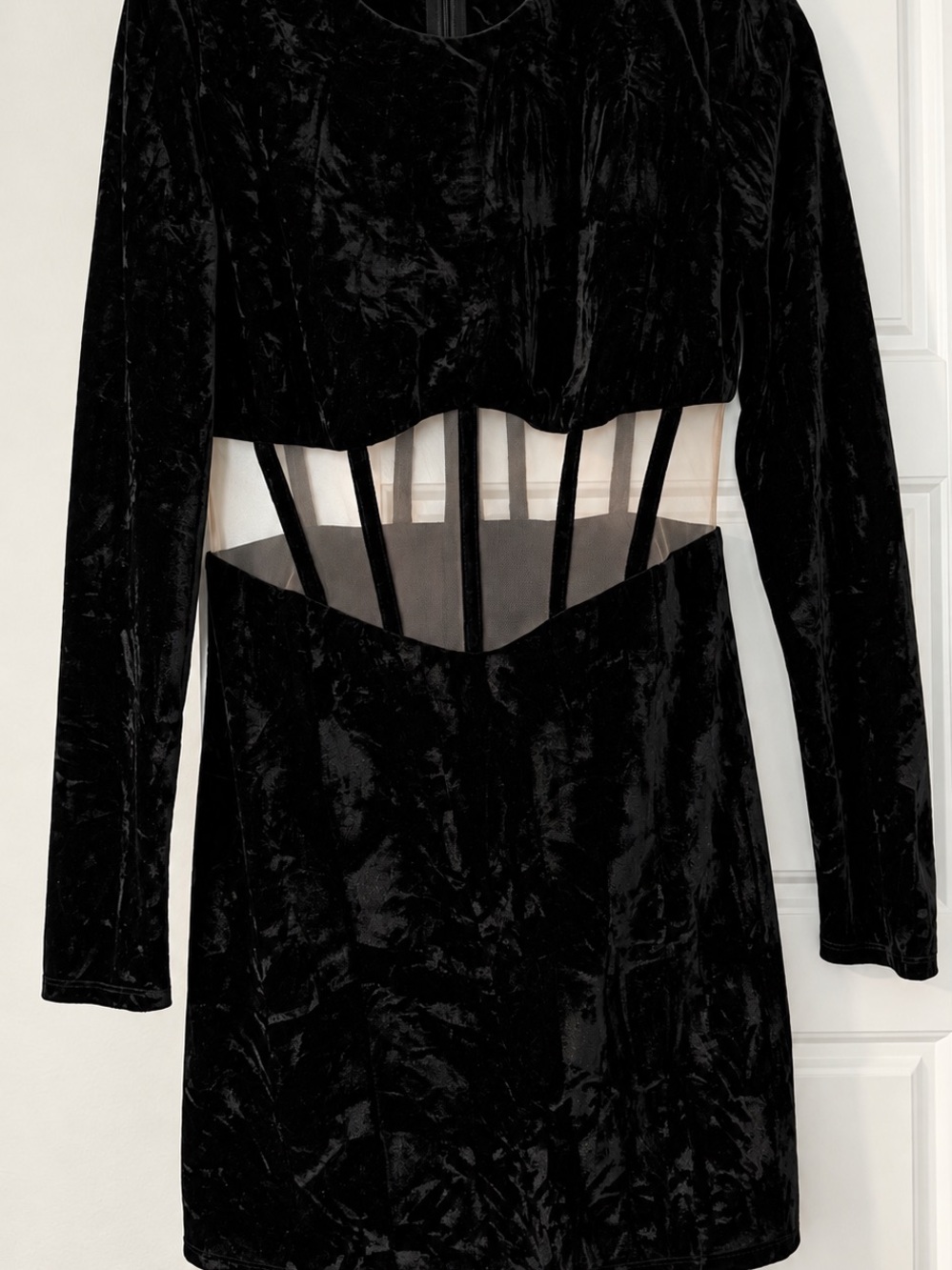 NBD Black Velvet Long Sleeve Cutout Mini Dress